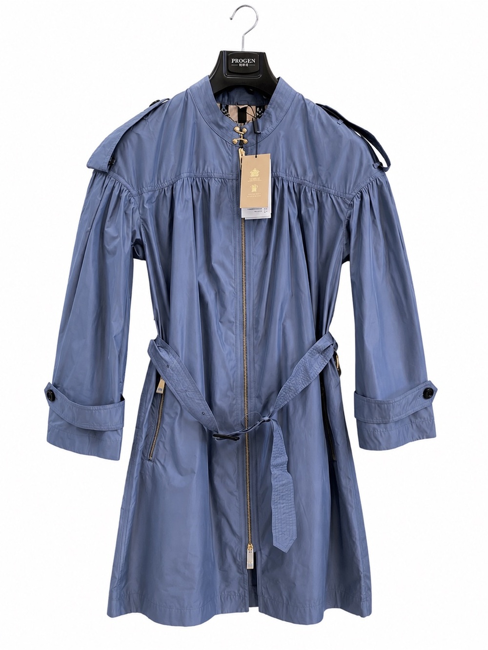 🚩steal Burberry Dusty Blue Belted Zip-Front Trench Coat